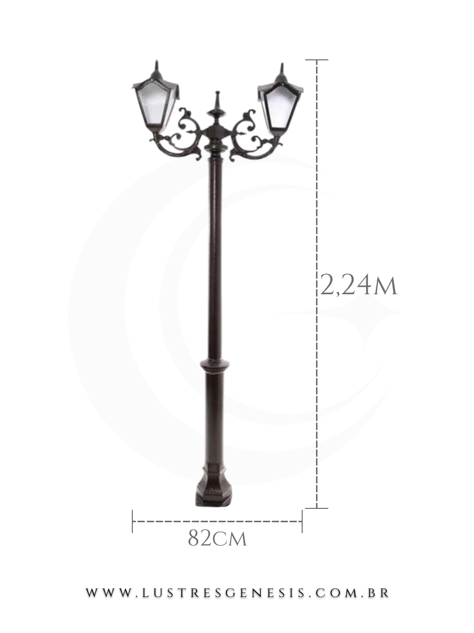 Poste de Ilumina&ccedil;&atilde;o externa Cl&aacute;ssico Retro 2,24m estrutura robusta em alum&iacute;nio fundido para jardim e fachada